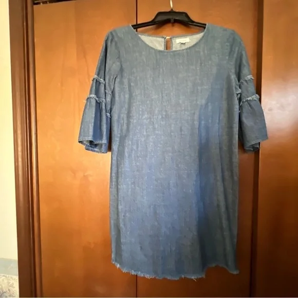 MittoShop Sz Medium Denim Dress Size M. Boho Vibes. Bell Sleeves - Picture 4 of 6